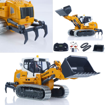 US STOCK 1:50 RC Electric Lifting Tracked Loader LR636 2.4G Construction Vehicle Metal Bucket Tracks Ripper RTR Model Light Sound Battery