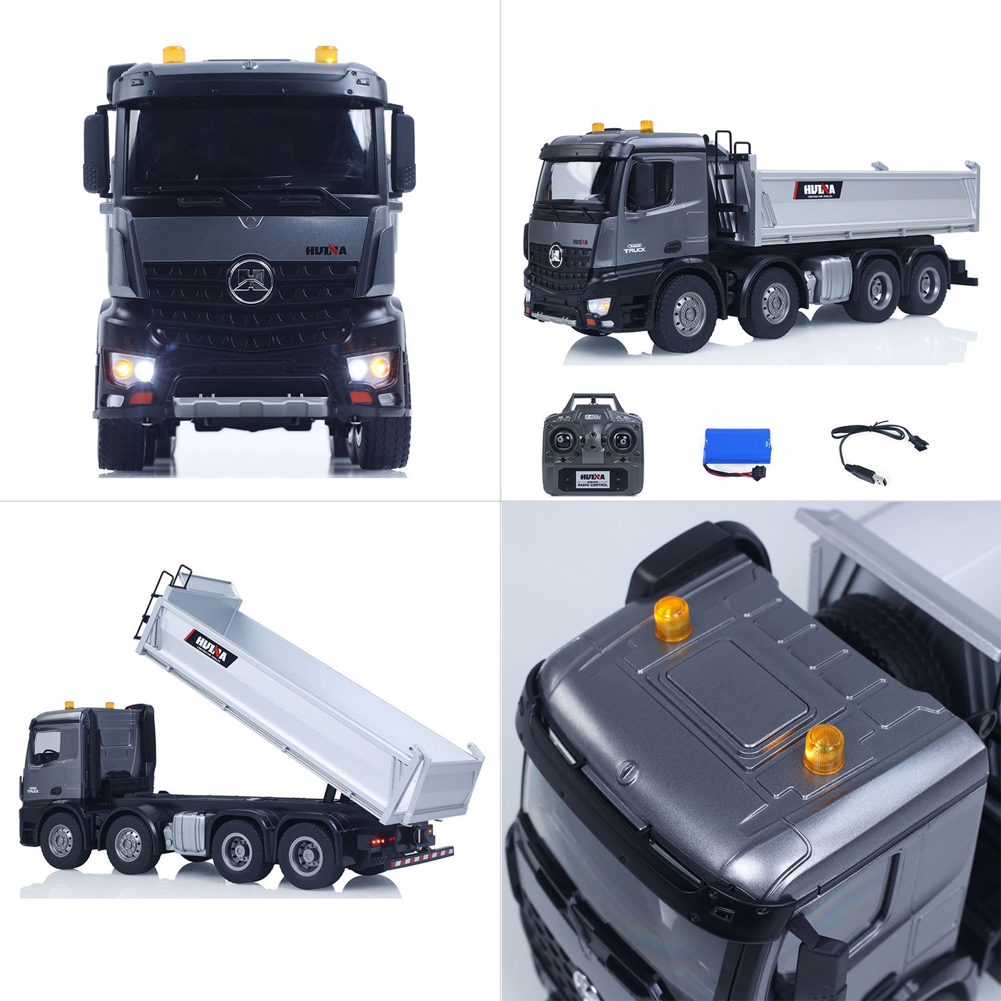 ONLY ONE US STOCK HUINA 1/14 Remote Control Dump Truck 12CH RC Tipper Finished Model Toy Gift RTR Light Sound Effects Radio USB Charging Cable