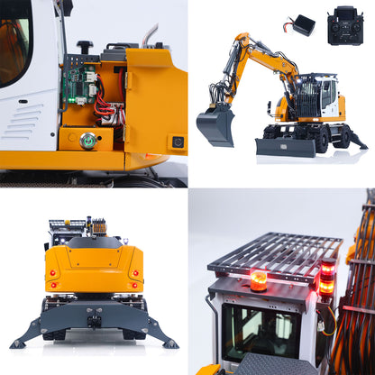 LR914 PRO MAX Metal 4WD 1/14 RC Hydraulic Wheeled Excavator 11-ways Valve Ready to Run Radio Controlled Digger PL18EV Lite Battery Light Sound System