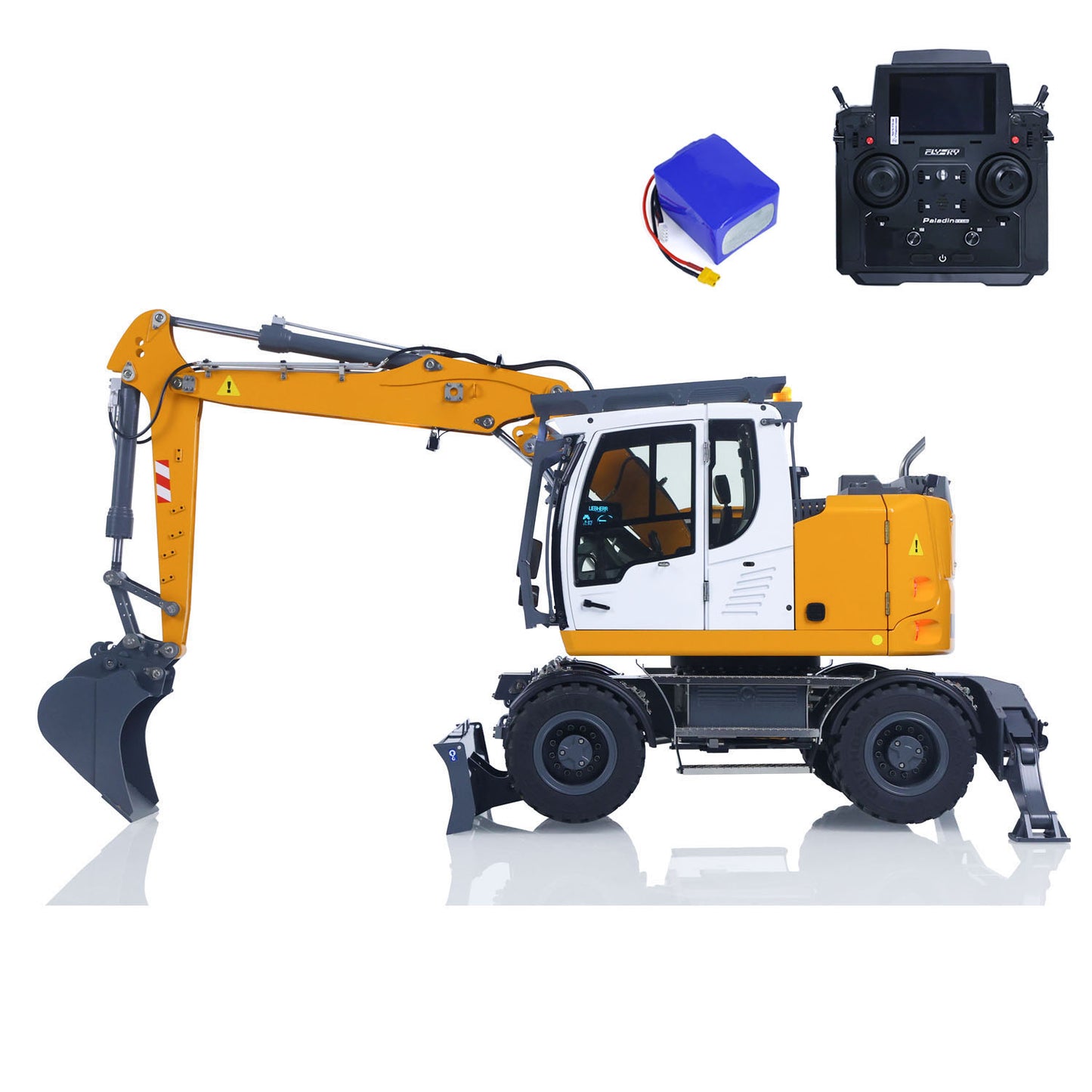 ONLY ONE US STOCK 1/14 RC Hydraulic Wheeled Excavator LR914 8-ways Valve RTR Metal Remote Control 4*4 Digger Model Axle Lock Flysky PL18EV Lite