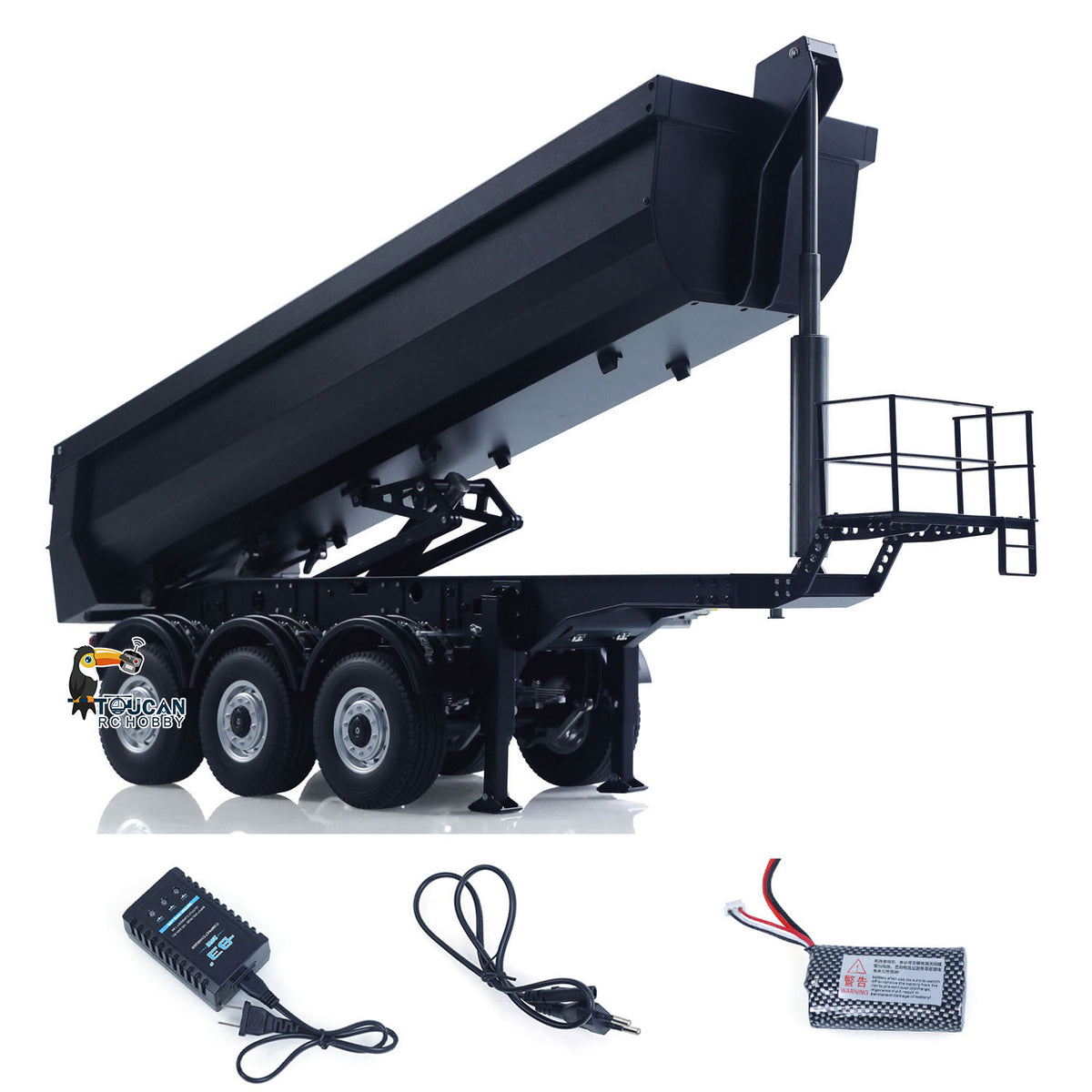 Fast Shipping Kabolite 1/14 Metal Remote Control 3Axles Electric Lifting Semi Trailer Dumper for RC Tractor Truck 770S 100 Battery Charger