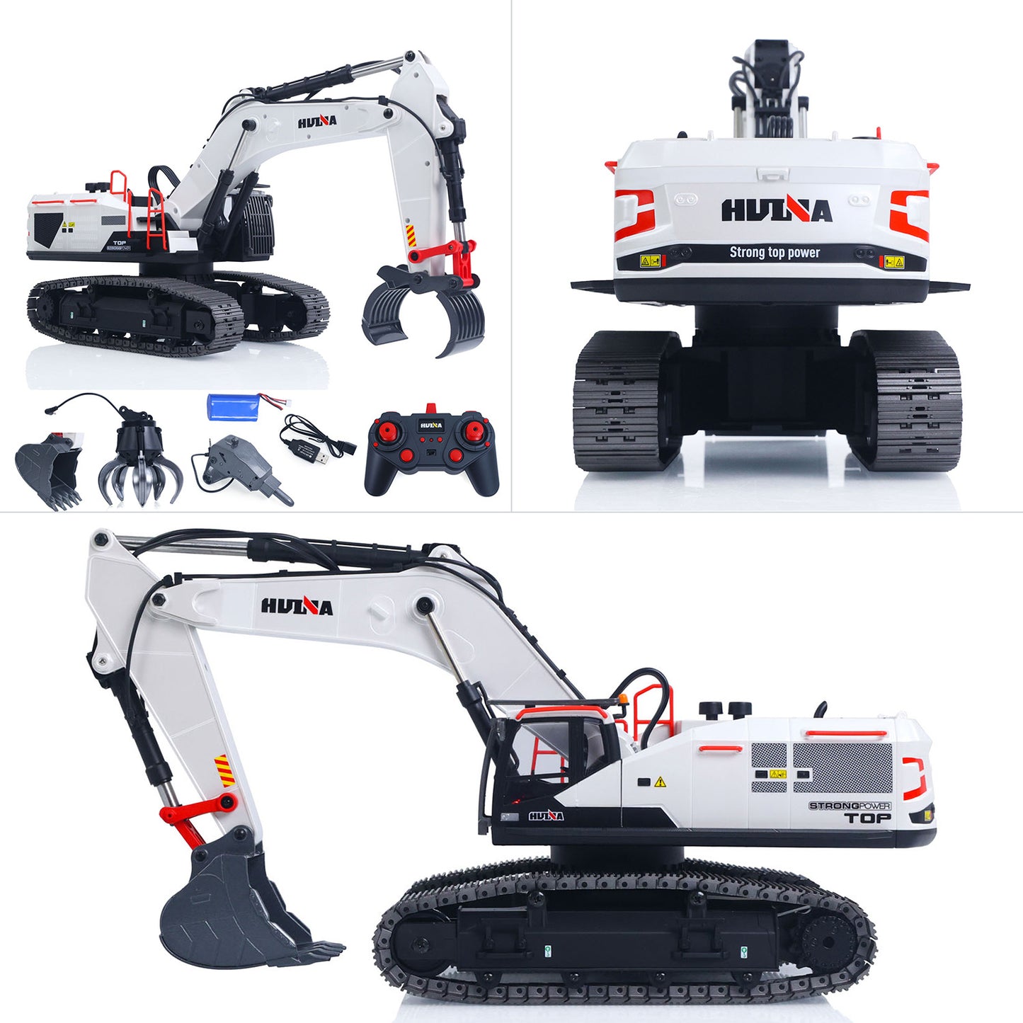 US STOCK 1/14 HUINA RC Metal Excavator Model Toys 1594 Radio Control Digger Light Sound Battery