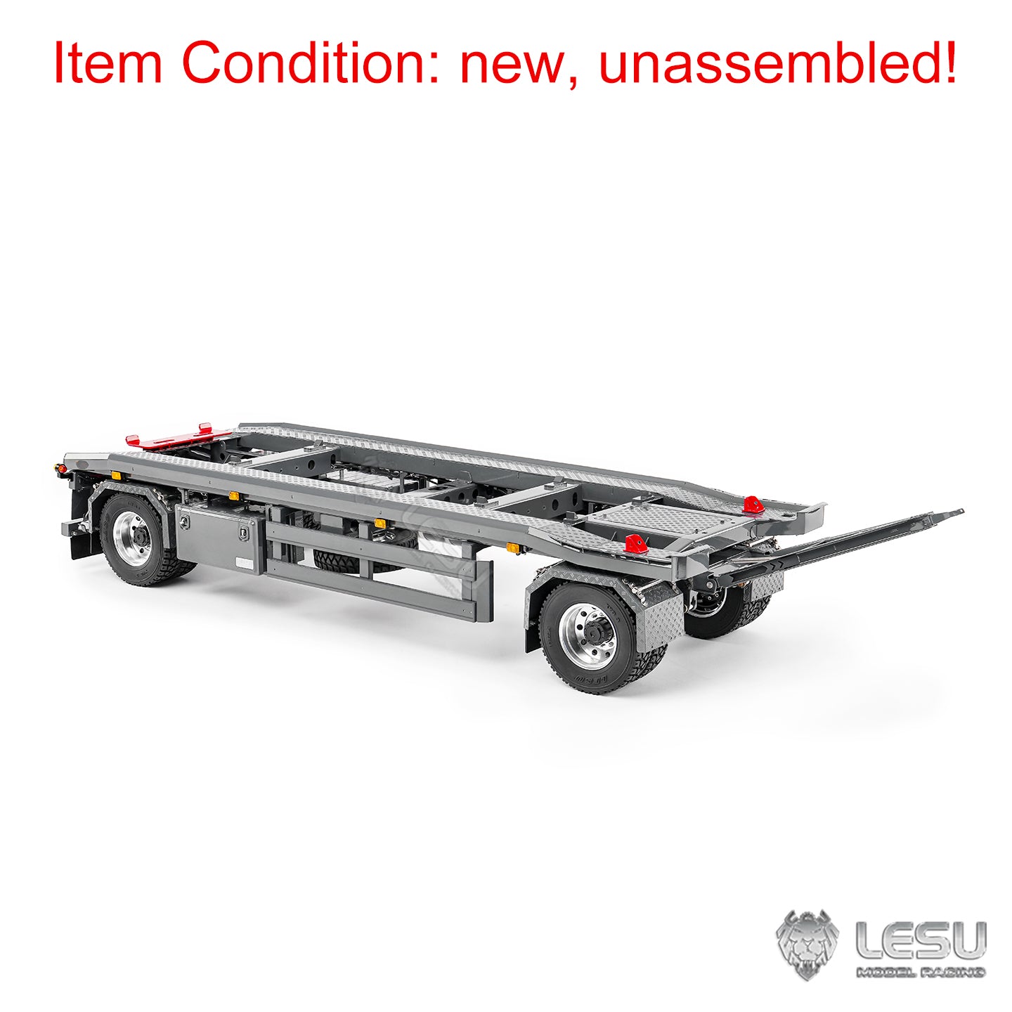 Painted Metal 1/14 RC Trailer A0065 KIT Lights Front Wheel Steerable for LESU Remote Control Hydraulic Roll on off Dumper Tipper