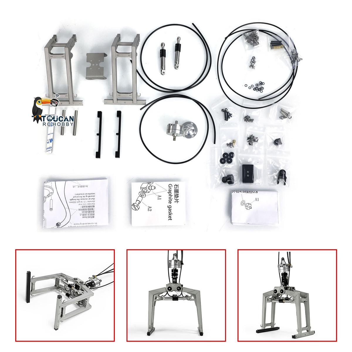 LESU 1/14 Metal RC Hydraulic Crane Attachments for Dump Truck Orange Peel Grab Clamshell Bucket Fork Brick Clamp Rotary Cylinder
