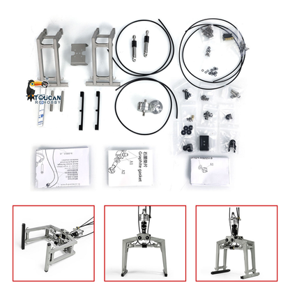 LESU 1/14 Metal RC Hydraulic Crane Attachments for Dump Truck Orange Peel Grab Clamshell Bucket Fork Brick Clamp Rotary Cylinder
