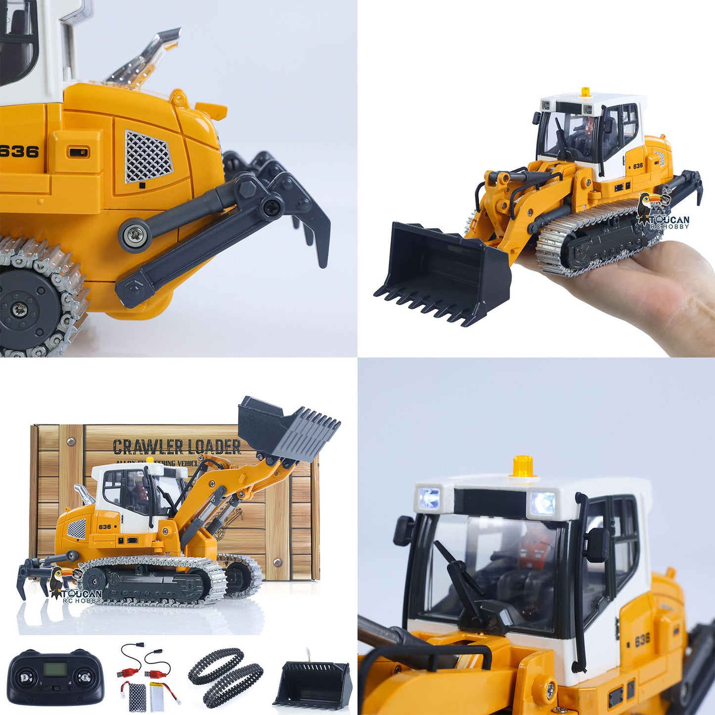 1:50 RC Electric Lifting Tracked Loader LR636 2.4G Construction Vehicle Metal Bucket Tracks Ripper RTR Model Light Sound Battery