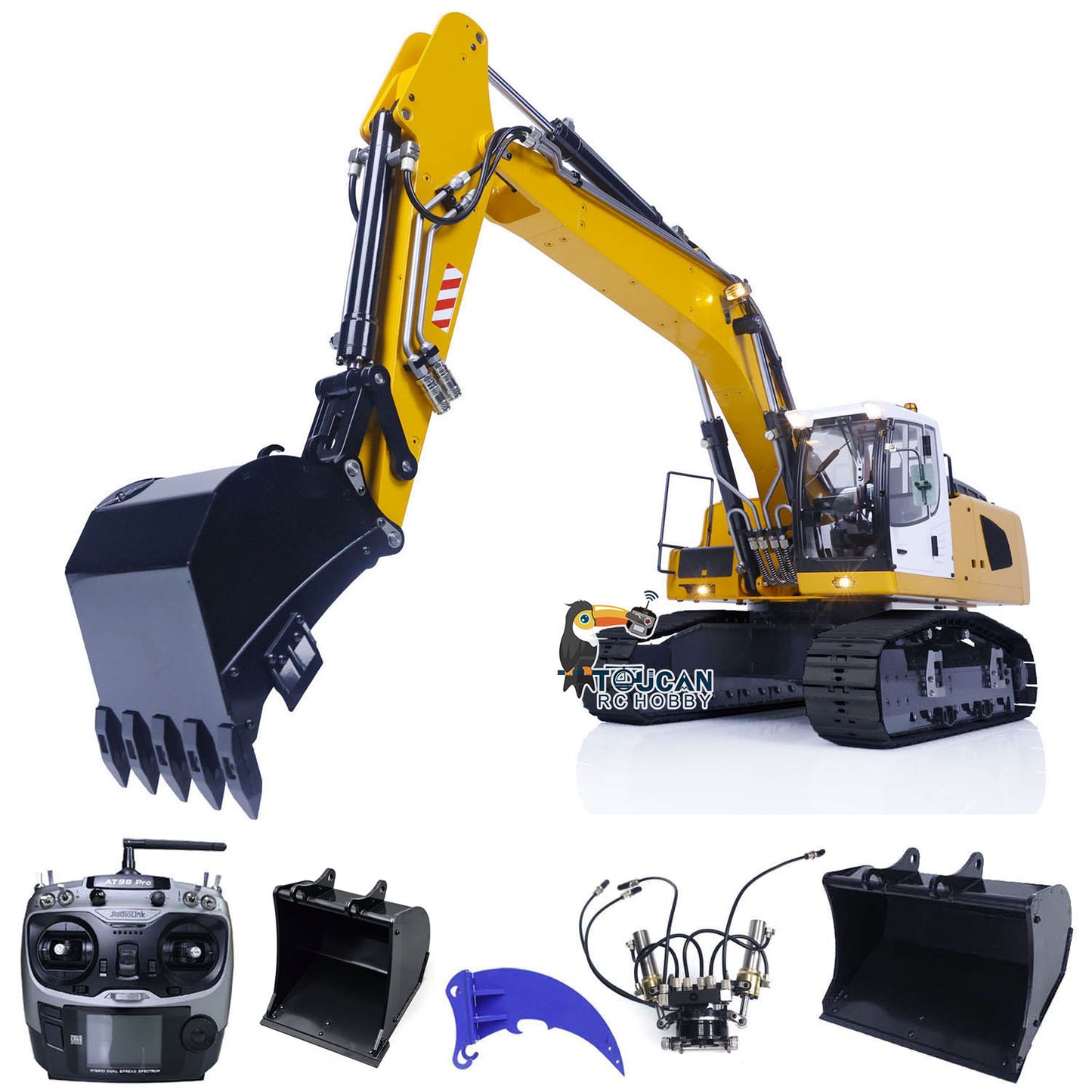 MTM 1/14 946 RC 2 Arms ARTR Metal Hydraulic Tracked Excavator Digger With Ripper Grab Tiltable Bucket