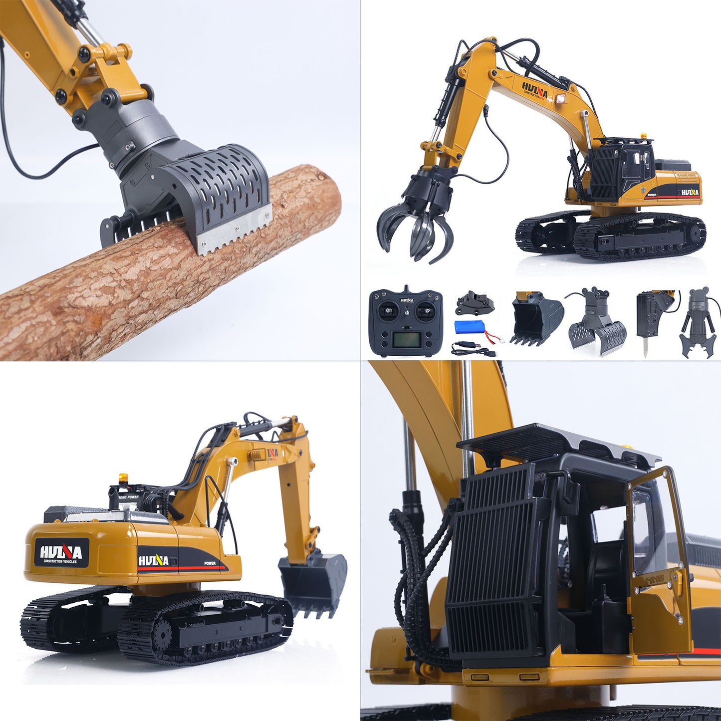 US STOCK HUINA New Upgrade 580 1/14 Metal Excavator Model Engineering Vehicle Electric Ball Grabber 360 Rotating Shear Claw Sound Lights