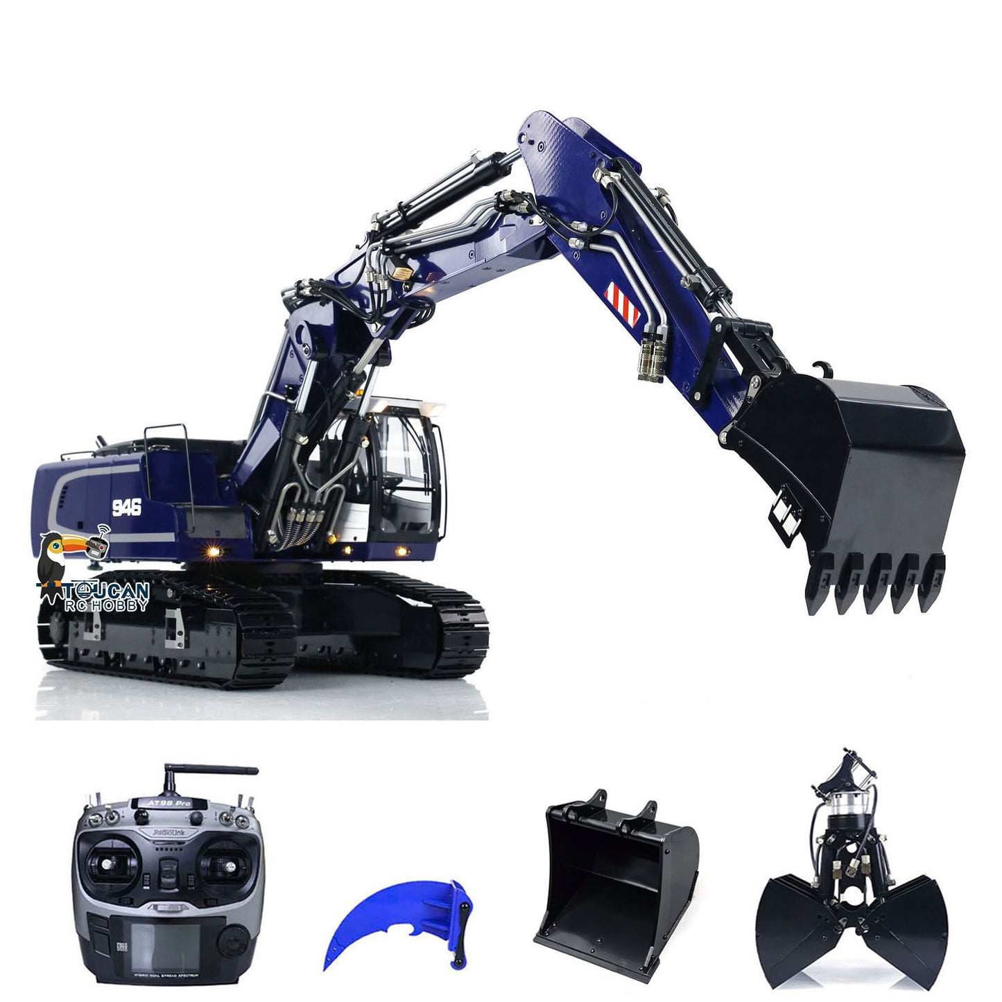 MTM 1/14 946-3 RC 3 Arms Painted Assembled Metal Hydraulic ARTR Tracked Excavator Digger With Ripper Grab Clamshell Bucket