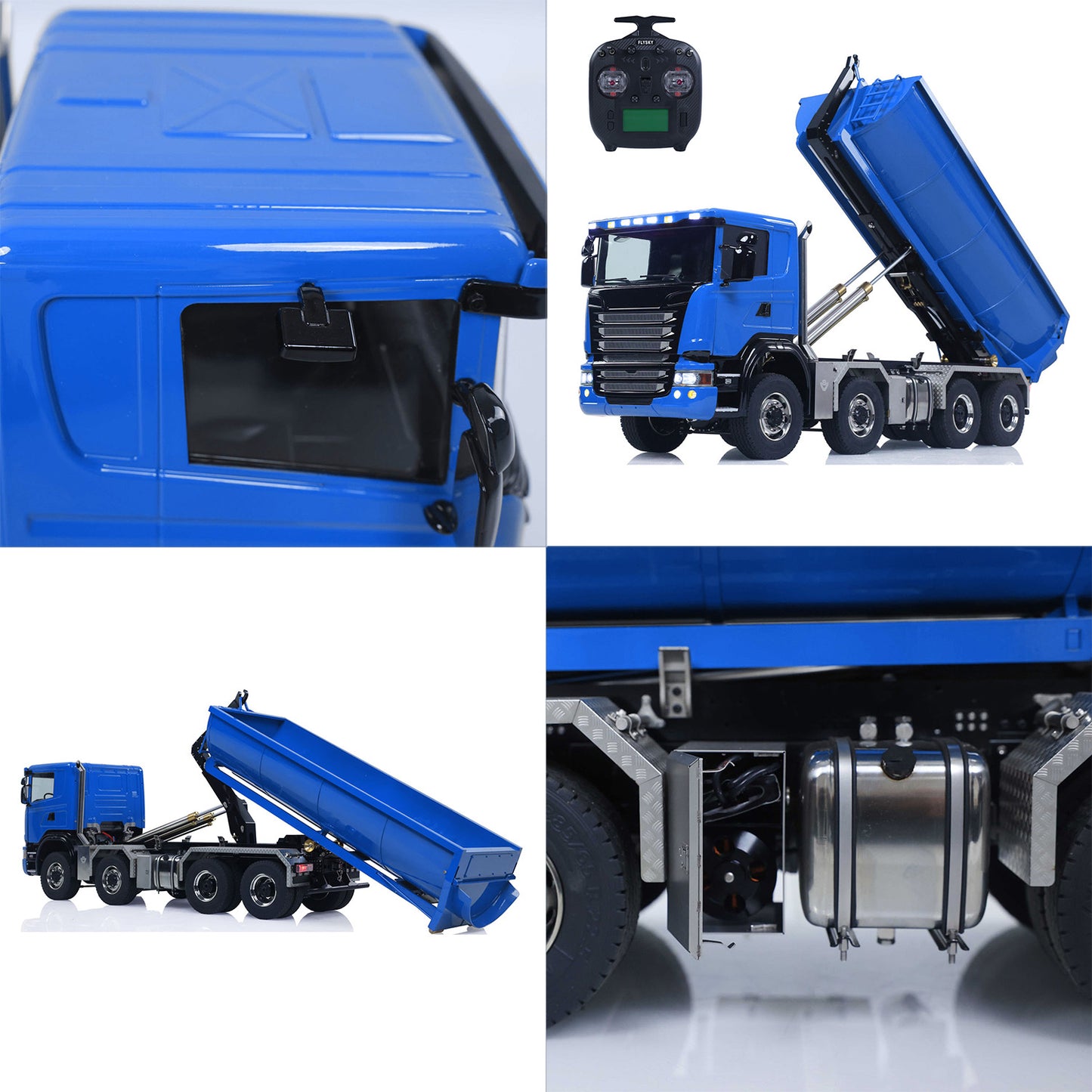 1/14 8*8 RC Hydraulic Dumper Radio Controlled Roll On Off Tipper SC 770S RC Lorry Vehicle Metal Drive Shafts Center Differential FlySky ST8 Radio