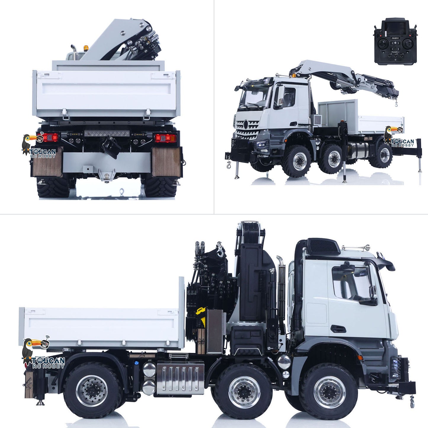 4151 AK Metal 1/14 RC Tractor Truck with Hydraulic Crane Fly Jib Arm Bucket 6*6 Remote Control Farm Car 3Speed Model Lorry Sound