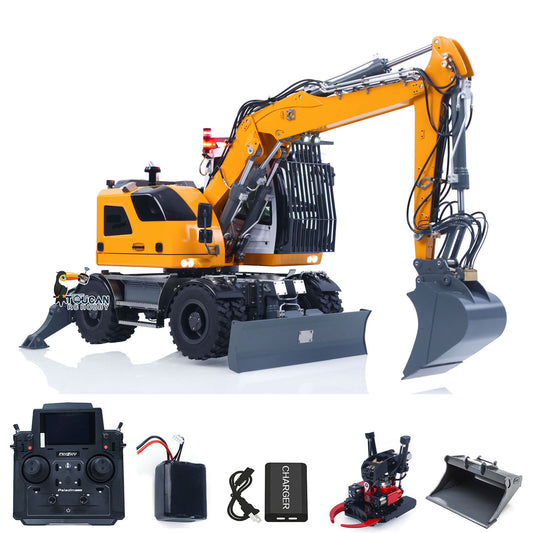 LR914 PRO MAX Metal 4WD 1/14 RC Hydraulic Wheeled Excavator 11-ways Valve RTR Radio Controlled Digger PL18EV Lite Battery Light