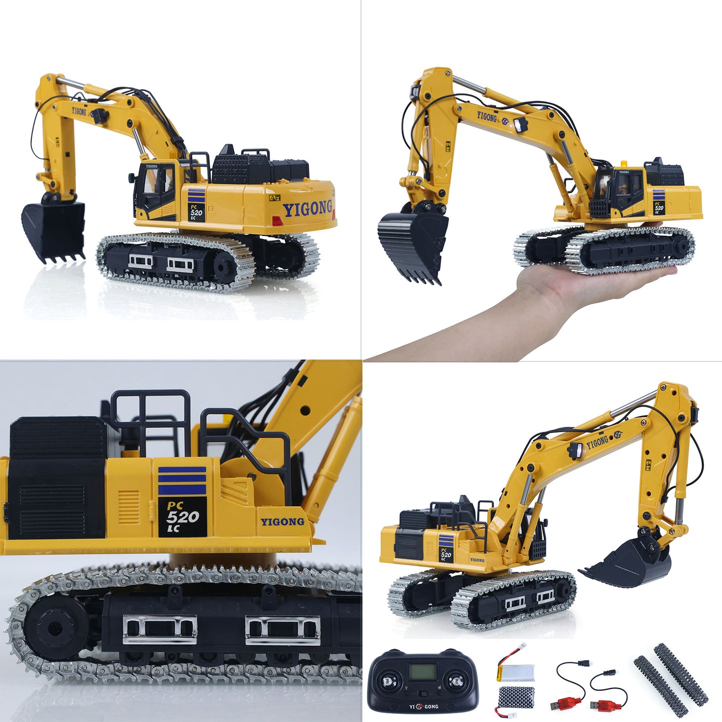 Second Hand CA Stock 1/50 RC Digger PC520 Electric Lifting Radio Control Excavator Engineering Vehicle Metal Tracks Lights Sound Small Toy Collection