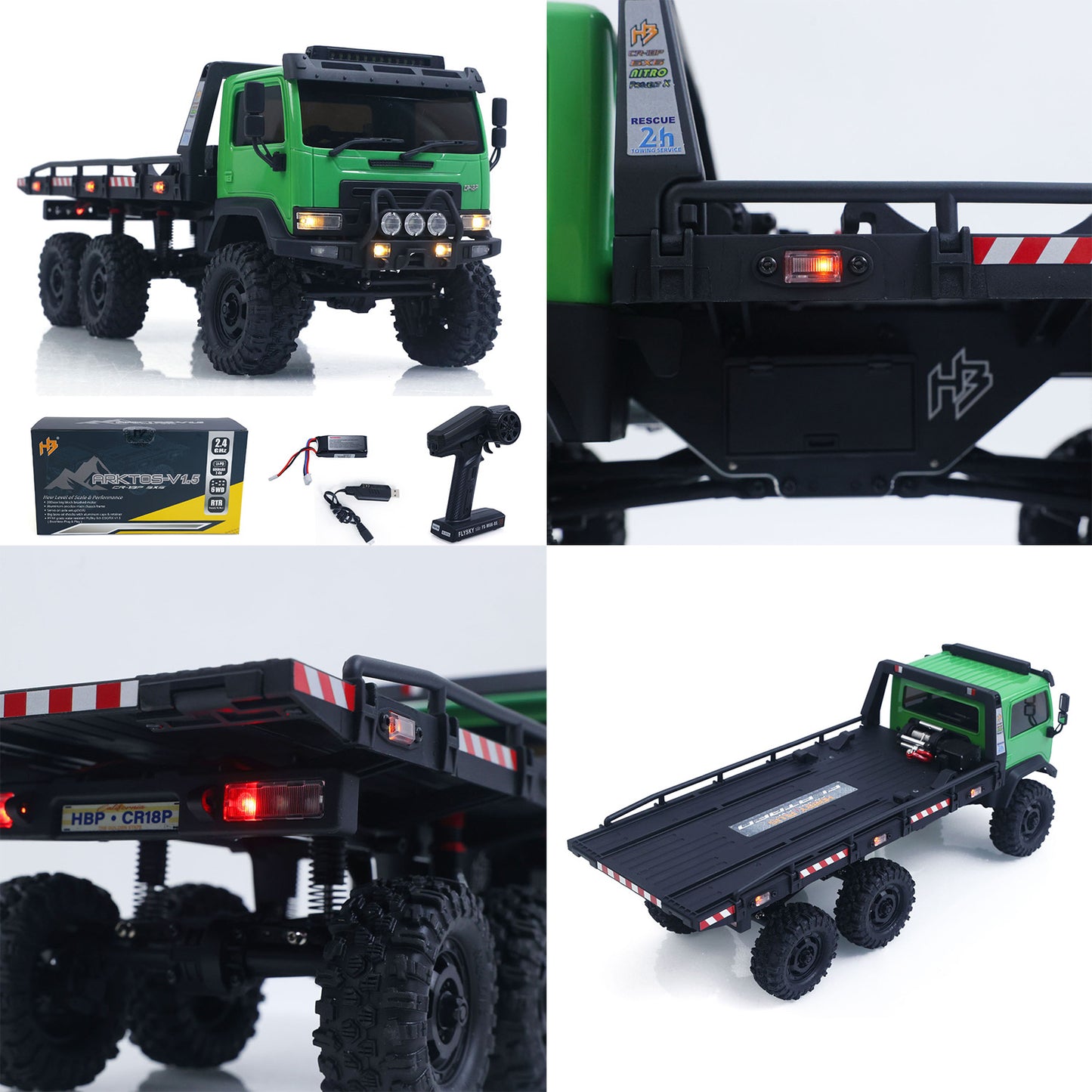 US Stock 1/18 Remote Control Flatbed Truck 6*6 Electric RC Off Road Vehicle Model Metal Chassis Gear Light System Flysky Radio No Sounds