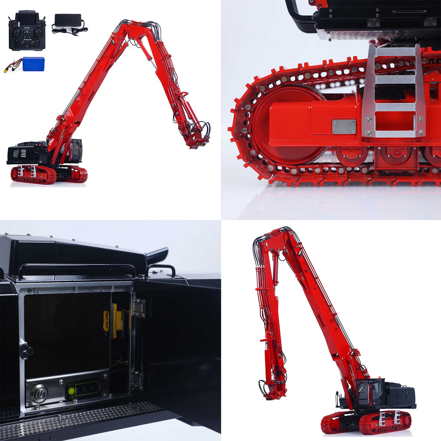 CUT 1/14 K970-300 Metal RC Hydraulic Excavators Model Remote Control Demolition Machine 5048 Brushless Motor CNC Alloy Chassis Charger Battery PL18EV Lite Light Sound