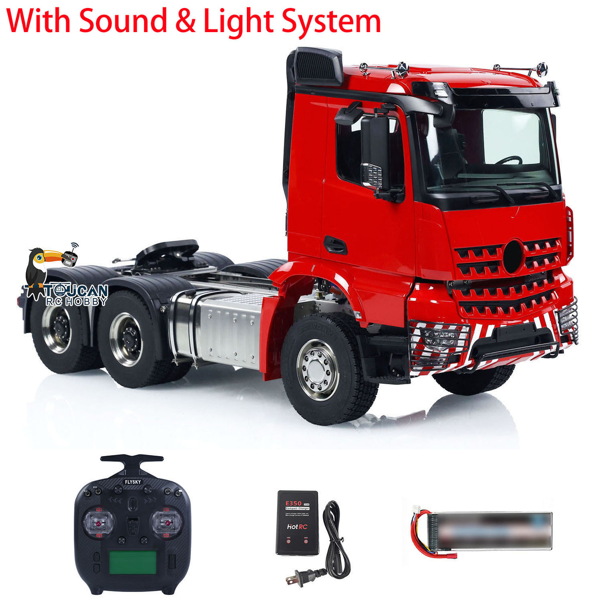 ScaleC 6x6 Metal Chassis with Type A Suspension 3Speed Gearbox FlySky ST8 Radio System Light Sound for 1/14 RC Tractor Truck