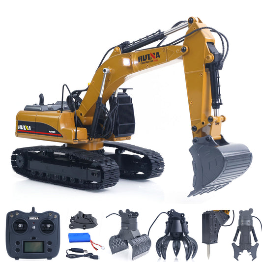 US STOCK HUINA New Upgrade 580 1/14 Metal Excavator Model Engineering Vehicle Electric Ball Grabber 360 Rotating Shear Claw Sound Lights