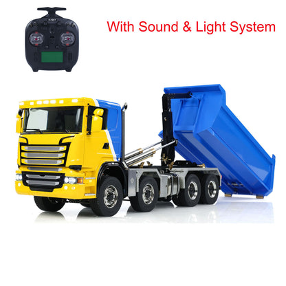 Metal 1/14 Hydraulic RC Dump Truck 8x8 Full Tipper Differential Lock Axles 3Speed Gearbox Wheel Hub Reduction Flysky Radio Construction Vehicle