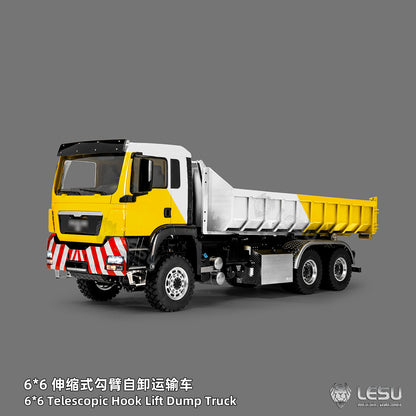 LESU Z0094 Metal 1/14 6x6 Remote Control Hydraulic Dump Truck Telescopic Hook Lift Heavy Duty Engineering Vehicle Light Sound
