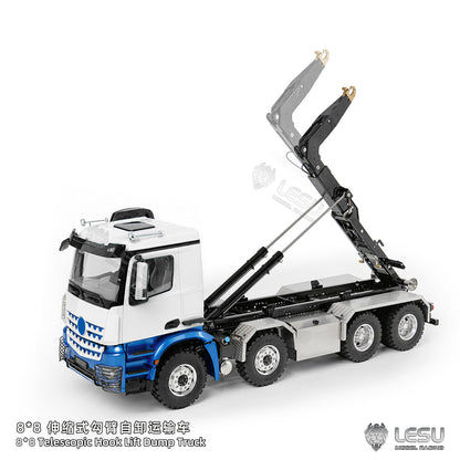LESU Z0096/Z0088 1/14 RC Hydraulic Roll Off Dump Truck 8x8 Metal Chassis Tipper Model 3 Speed Gearbox Differential Lock Light Sound