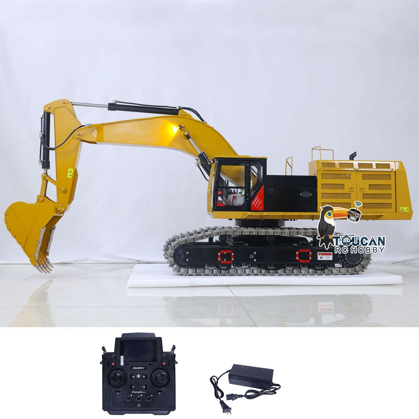 Metal 1/8 390F RC Hydraulic Excavator Digger Shear Scissor Grab Bucket Ripper Quick Released Coupler