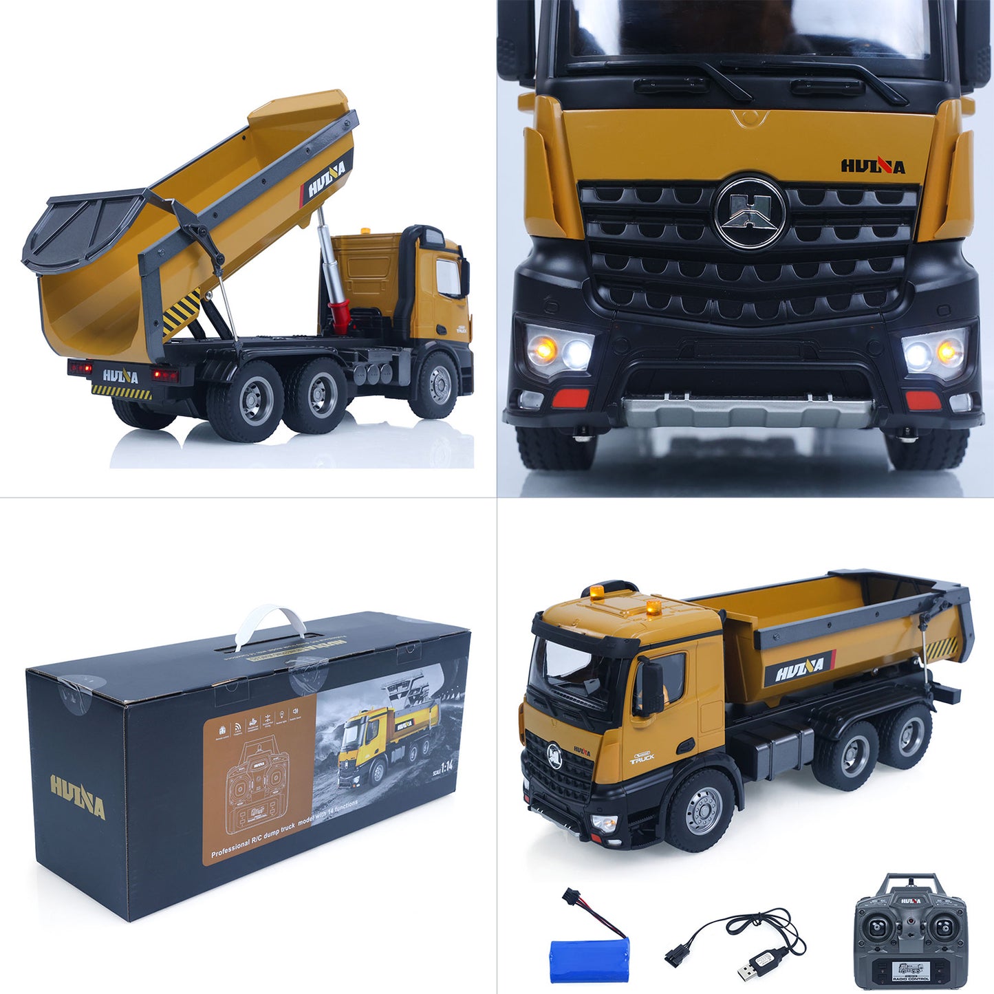 ONLY ONE US STOCK HUINA 1/14 Electric RC Dump Truck 573 Remote Control Tipper Model Vehicle Flowing Water Light Sound Effect 2.4G Radio Battery