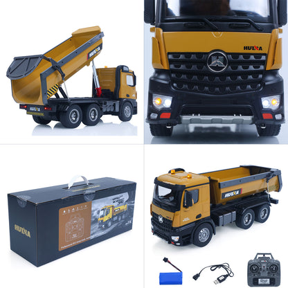 ONLY ONE US STOCK HUINA 1/14 Electric RC Dump Truck 573 Remote Control Tipper Model Vehicle Flowing Water Light Sound Effect 2.4G Radio Battery