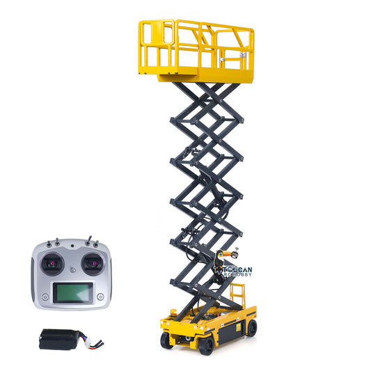 1/14 CUT Metal RC Hydraulic Scissor Lift Platform Self-propelled Warning Light Remote Control Industrial Model Flysky I6S Radio