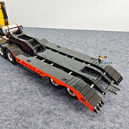 TOUCAN 1/14 Metal 2 Axle Flatbed Trailer Manual Width Adjustable 18-23cm with Lights Stainless Steel Wheels for RC Tractor Truck Model