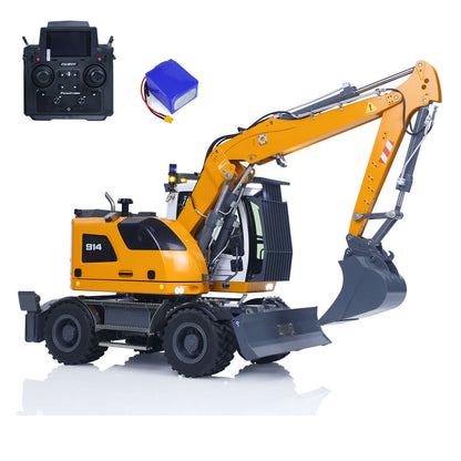 ONLY ONE US STOCK 1/14 RC Hydraulic Wheeled Excavator LR914 8-ways Valve RTR Metal Remote Control 4*4 Digger Model Axle Lock Flysky PL18EV Lite