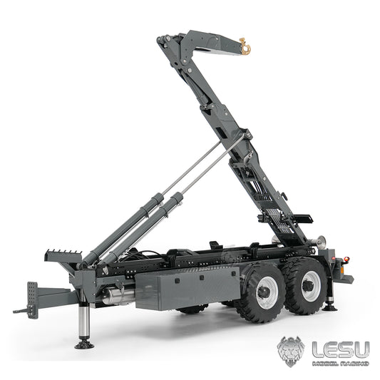 LESU 1/14 Hydraulic RC Roll Off Trailer  A0066-A A0066-B Telescopic Hook Lift Metal Full Trailers with Support Legs Pump Valve Lights