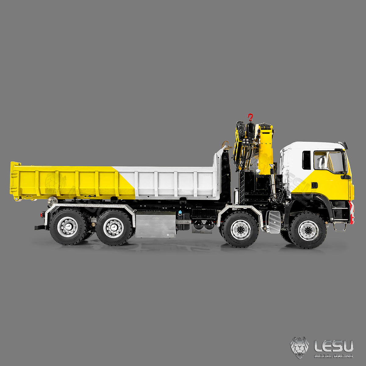 LESU 1/14 Metal RC Hydraulic Hook Lift Dumper Z0124/Z0125 8x8 Crane Dump Truck Model with 3 Speed Transmission LED Lights Sound System