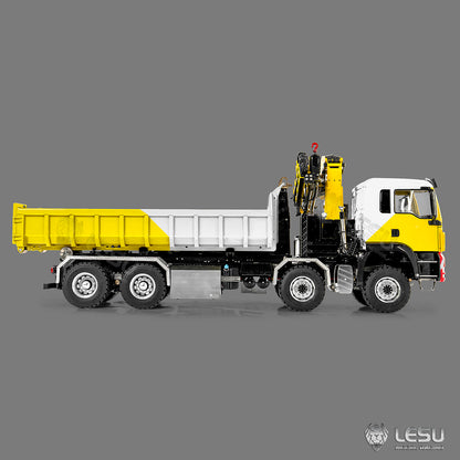 LESU 1/14 Metal RC Hydraulic Hook Lift Dumper Z0124/Z0125 8x8 Crane Dump Truck Model with 3 Speed Transmission LED Lights Sound System