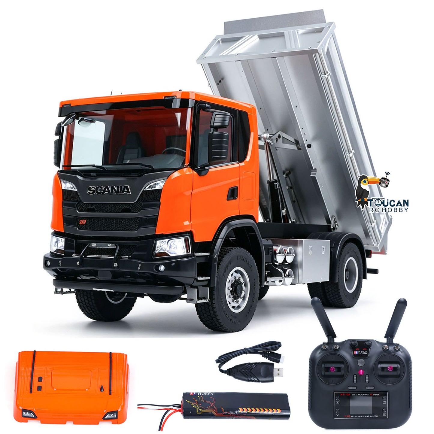 Double E 1/14 4WD Electric Lifting RC Dump Truck E022 2Speed Tipper 500G Full Metal Axle Magnetic High Roof Battery Radio Light