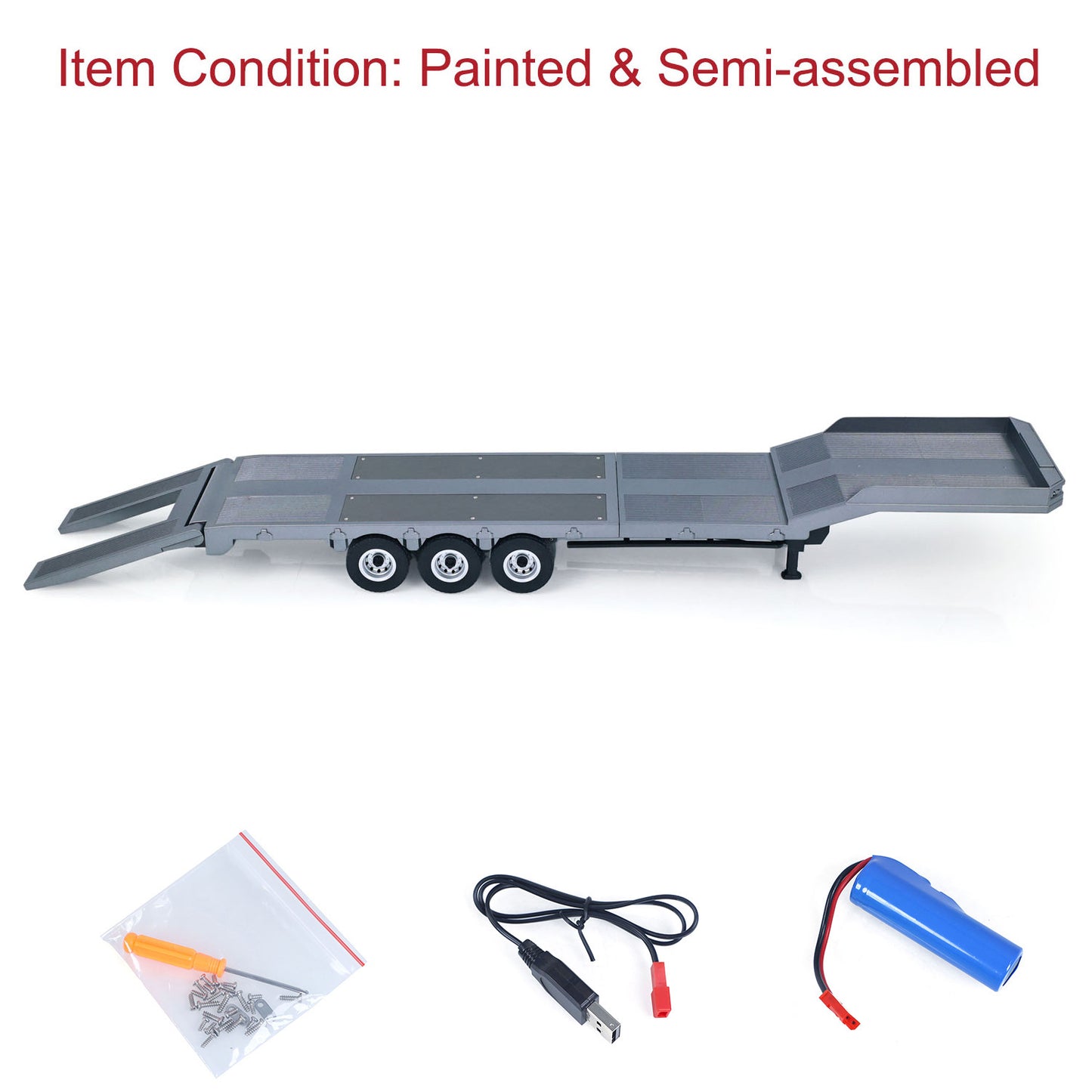 Fast Shipping 73.5CM Plastic Semi Trailer Flatbed 1502 for 1/18 Remote Control Tractor Truck HUINA 1501 Electronic Support Legs Tail Board