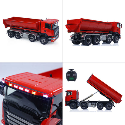 1/14 8*8 RC Hydraulic Dumper Radio Controlled Roll On Off Tipper SC 770S RC Lorry Vehicle Metal Drive Shafts Center Differential FlySky ST8 Radio