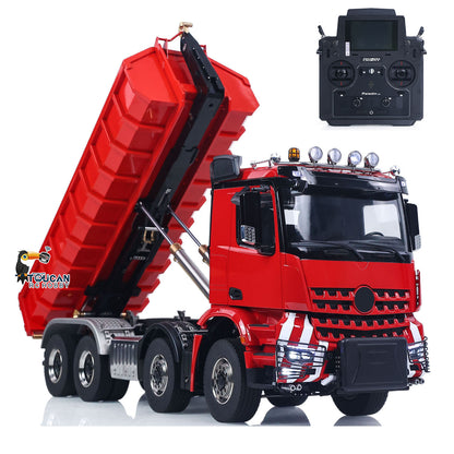 8X8 1/14 Remote Control Hydraulic Roll On Off Dumper 5 Valves RC Full Tipper 3Speed Transmission Light System Sound No Battery