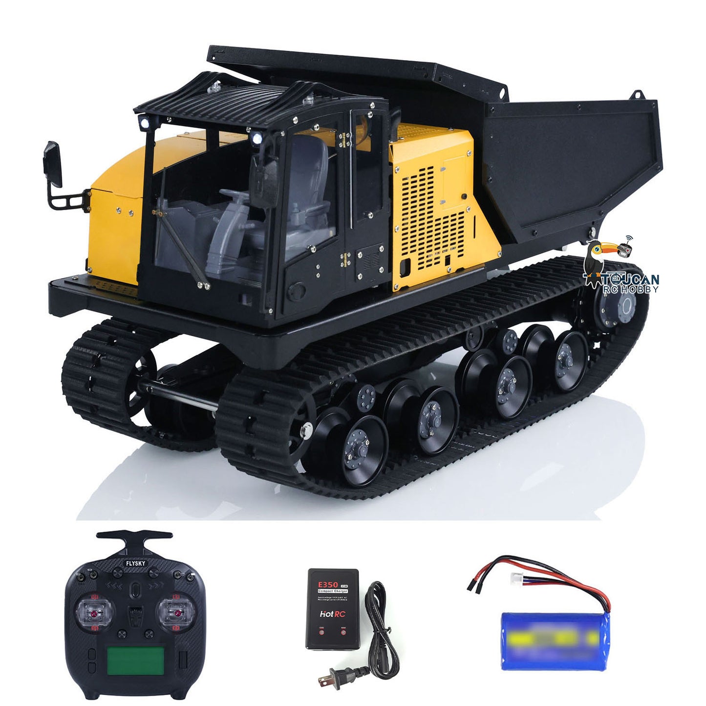 US STOCK 1/14 RC Hydraulic Crawler Dump Truck T14R Metal Tracked Tipper RTR Construction Machine Flysky ST8 Radio Light Sound Battery
