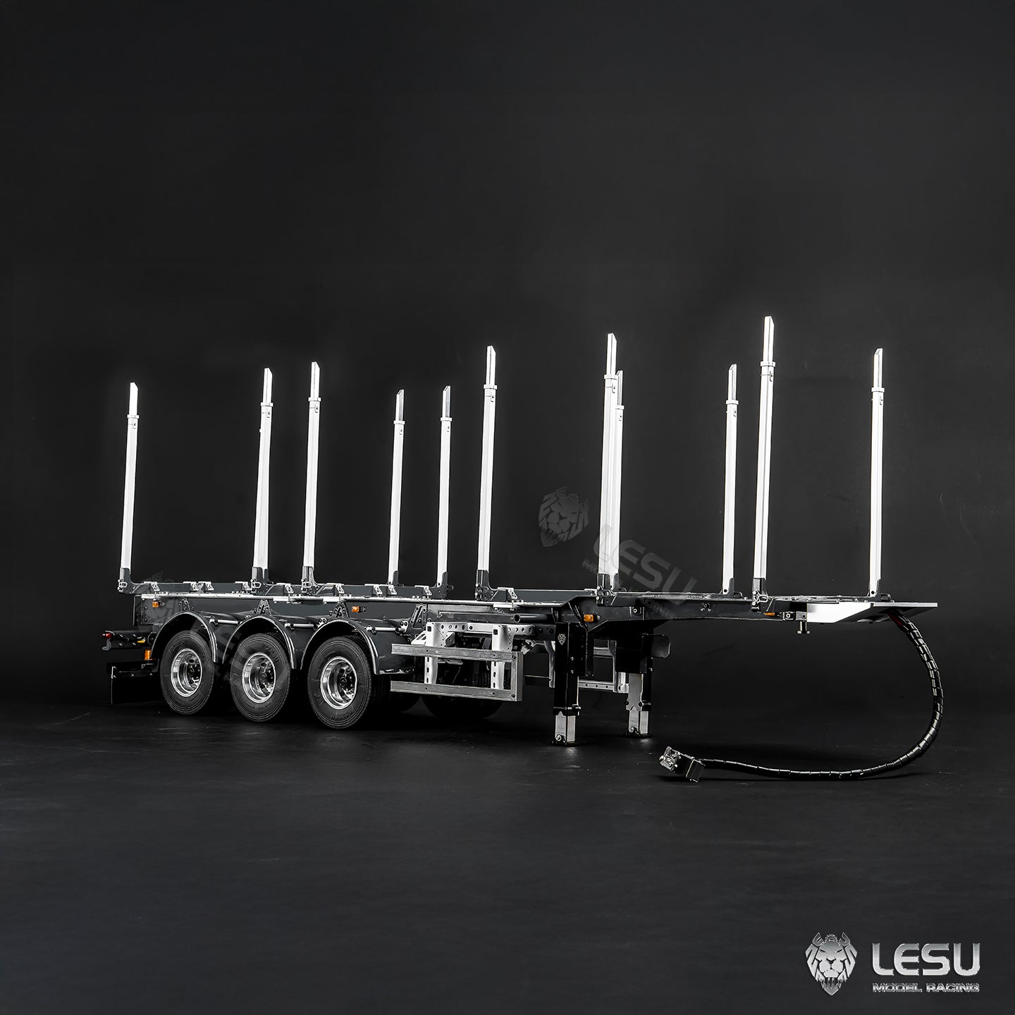LESU 1/14 Metal Log Semi Trailer RC Wood Transport Car Light Electric Lifting Leg Servo-Controlled Drum Brake for TAMIYA Tractor