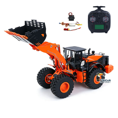 JDM 198 1/14 Hydraulic RC Wheel Loader ZW370 Metal Construction Model 4WD Diff Lock 2 Speed Gearbox Brushless Drive Sound Light