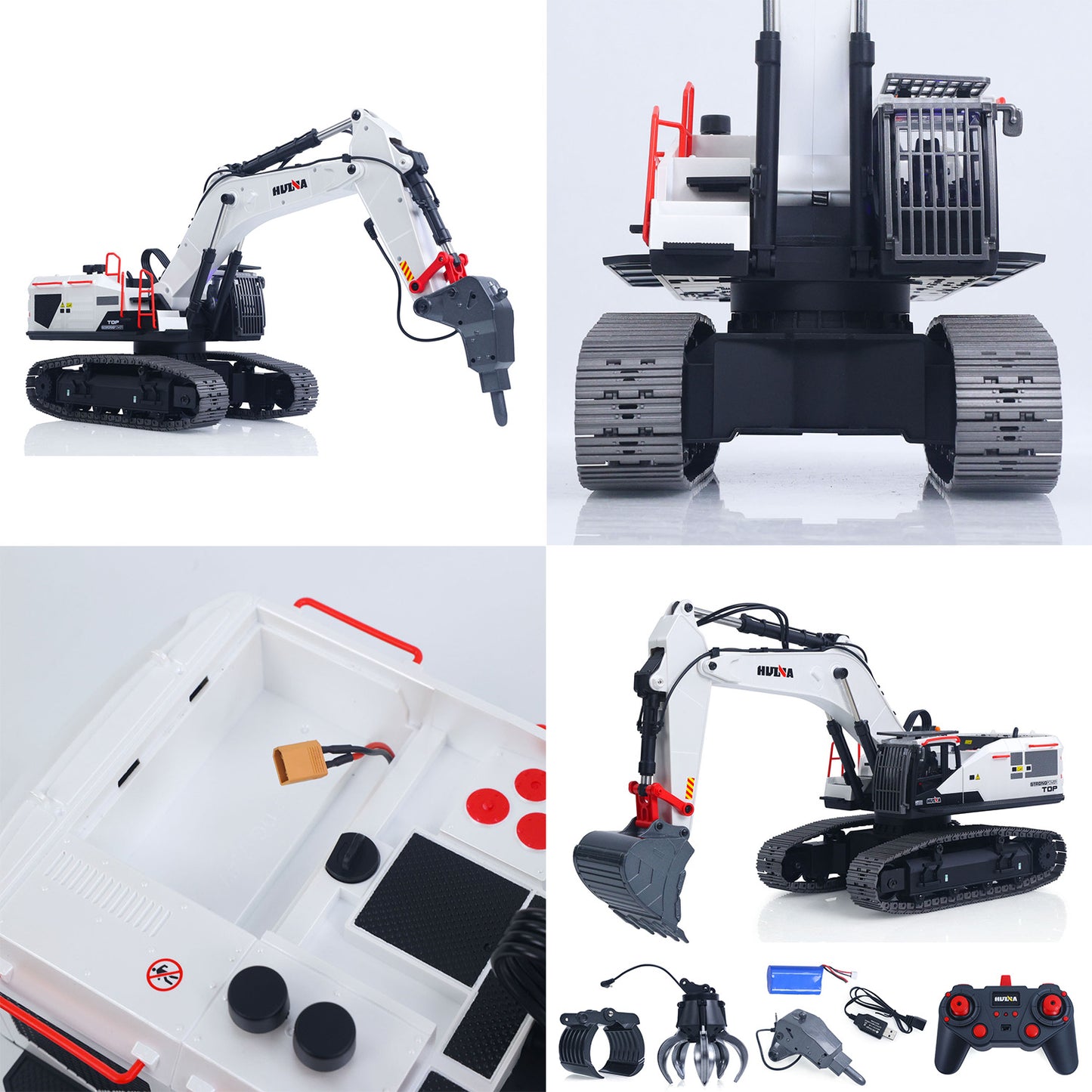 US STOCK 1/14 HUINA RC Metal Excavator Model Toys 1594 Radio Control Digger Light Sound Battery