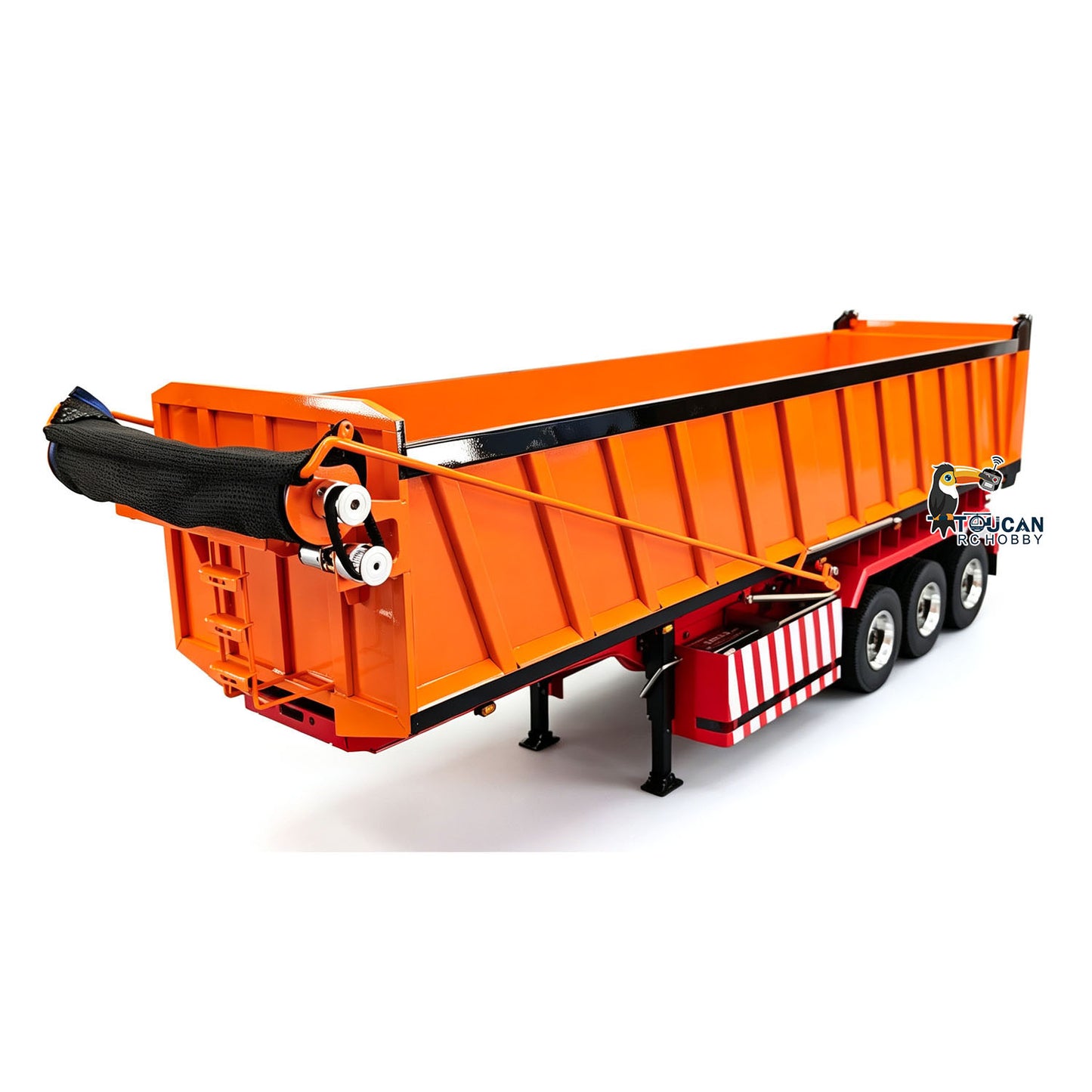 TOUCAN 1/14 Metal RC Hydraulic Dump Semi Trailer 3 Axle with Center Lift System Electric Support Legs Tarp Lights for Tractor Truck