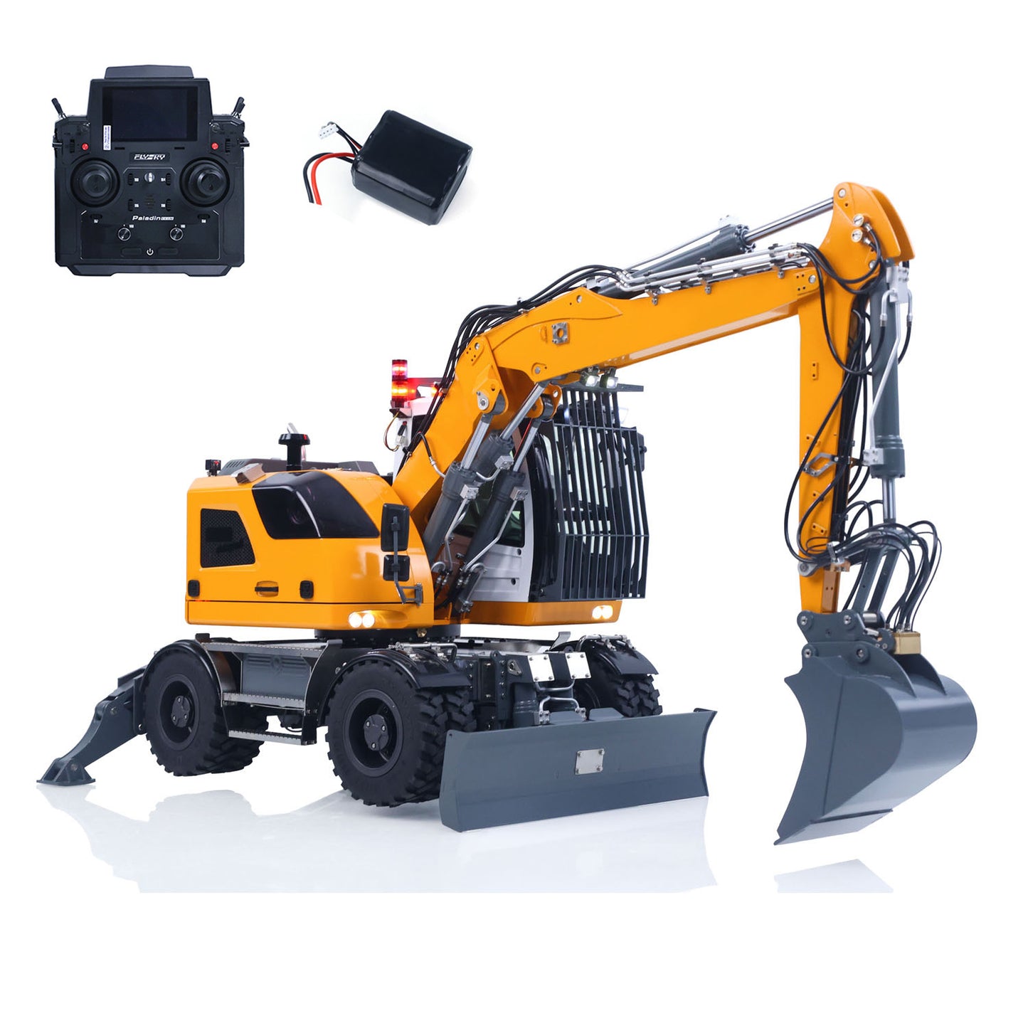 LR914 PRO MAX Metal 4WD 1/14 RC Hydraulic Wheeled Excavator 11-ways Valve Ready to Run Radio Controlled Digger PL18EV Lite Battery Light Sound System