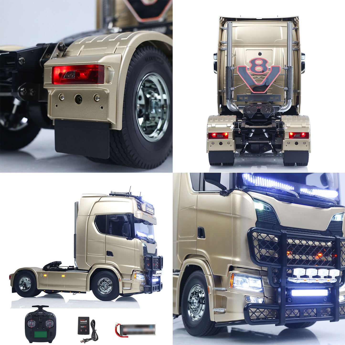 TOUCAN 1/14 Remote Control Tractor Truck 4X2 TAMIYA Chassis 56379 3Speed Gearbox Flowing Water Light Smoke Unit ST8 Radio RTR Demon Eye Electric Windshield Wiper