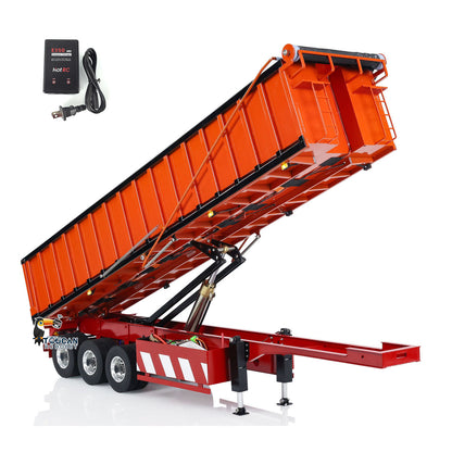 1/14 Metal 3 Axles Hydraulic Dump Trailers with Electric Tarpaulin for RC Tractor Trucks Remote Control Excavator Model