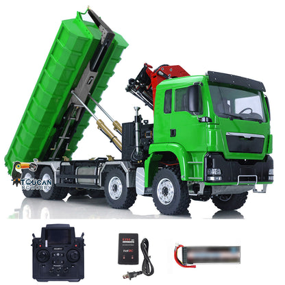 LESU 1/14 8x8 RC Roll on/off Hydraulic Truck Crane Dumper Tipper with Flysky PL18EV Remote Controller Sound Light System