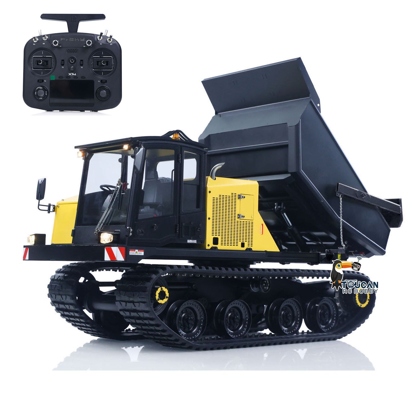 Upgraded Super Frog T14R Panther 1/14 Remote Control Hydraulic Crawler Dumper RC Metal Tracked Tipper Truck Frsky X14 Radio