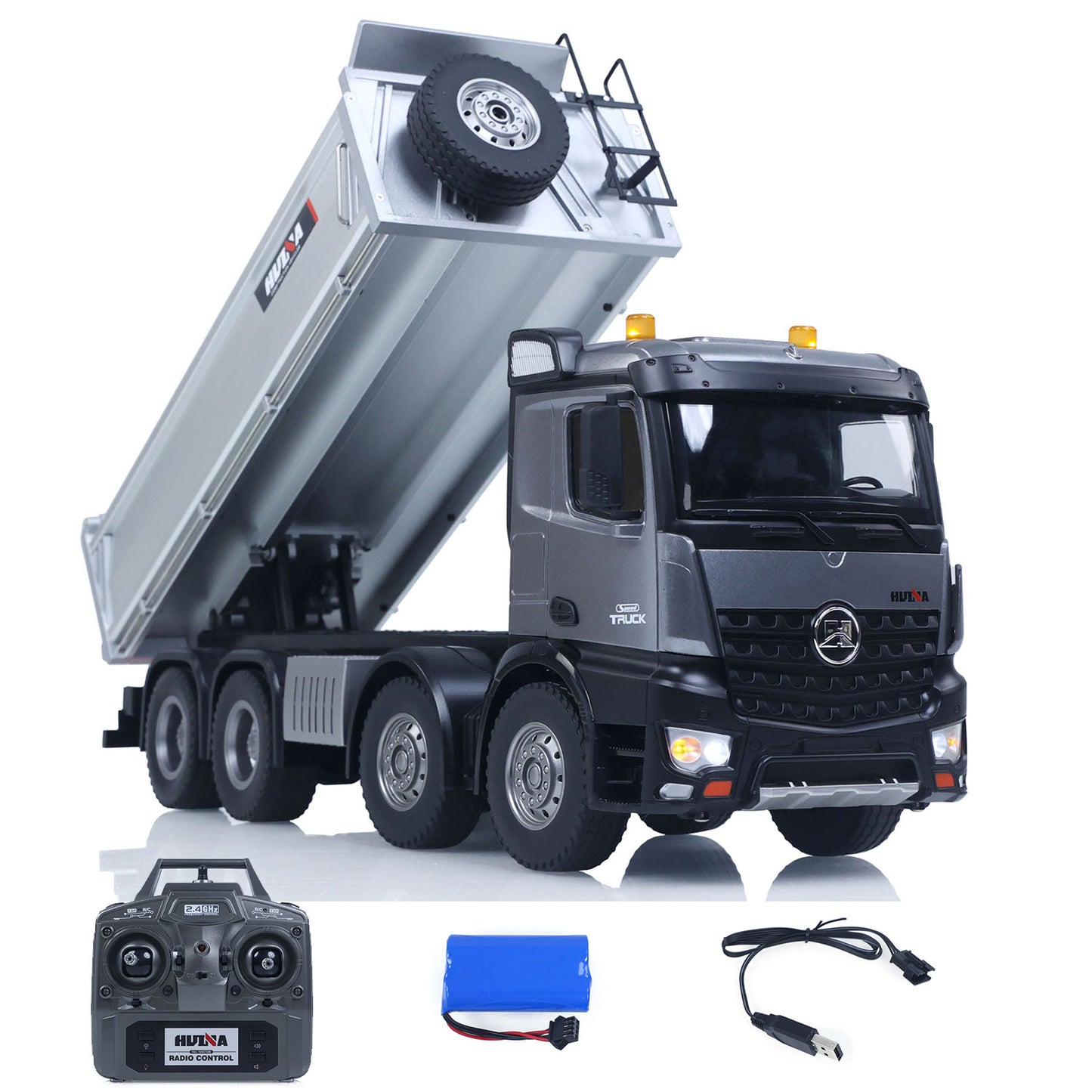 ONLY ONE US STOCK HUINA 1/14 Remote Control Dump Truck 12CH RC Tipper Finished Model Toy Gift RTR Light Sound Effects Radio USB Charging Cable