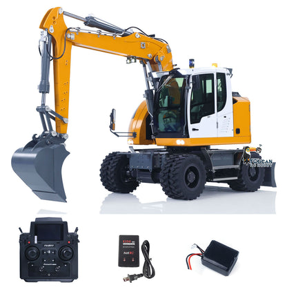 1/14 Remote Control Hydraulic Wheeled Excavator 7CH Valves 2WD/4WD Metal RC Digger RTR Axle Lock Flysky PL18EV Lite Light System