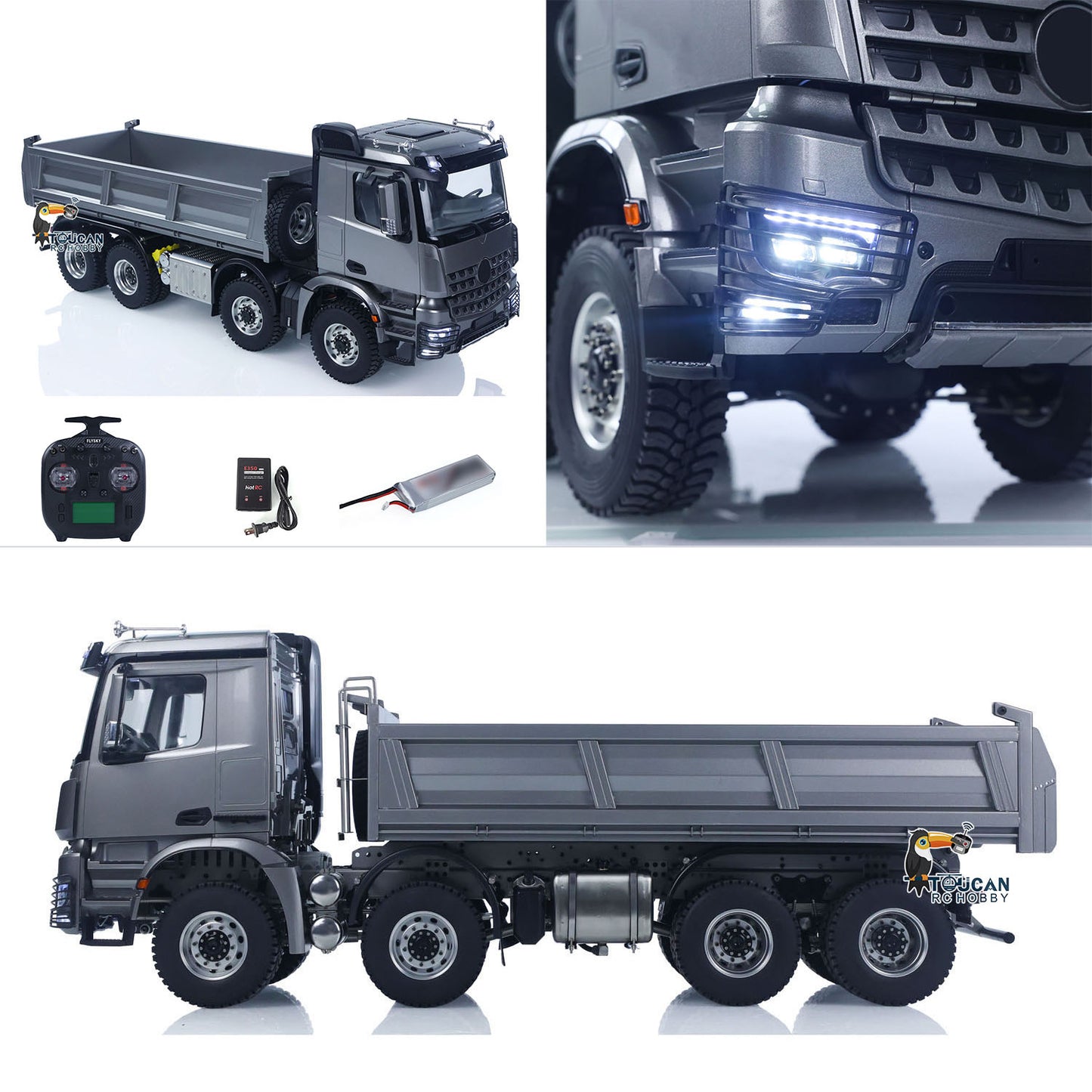 26.4 Inches Metal Chasiss 1/14 RC Hydraulic Dump Truck 2Speed Remote Control Tipper 3363 Axle Locks Flowing Water Light Battery
